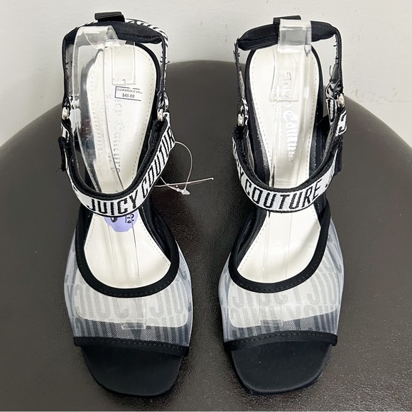 Juicy Couture Black White Gramercy Mesh Open Toe Straps Platform Block Heels 8.5 - Picture 4 of 11